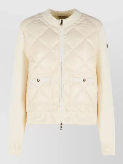 Moncler Womens Miscellaneous Hybrid Logo-badge Nylon And Cotton-knit Cardigan Xl In Neutral