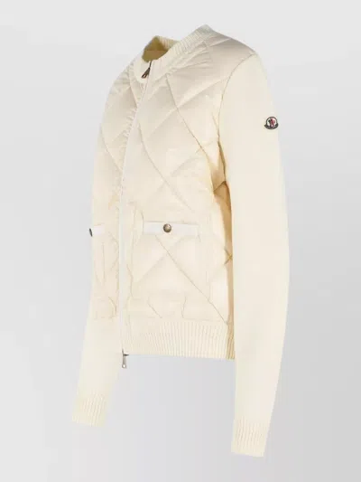 Moncler Womens Miscellaneous Hybrid Logo-badge Nylon And Cotton-knit Cardigan Xl In Neutral