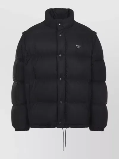 Prada Padded Jacket High Collar Elasticated Cuffs In Black