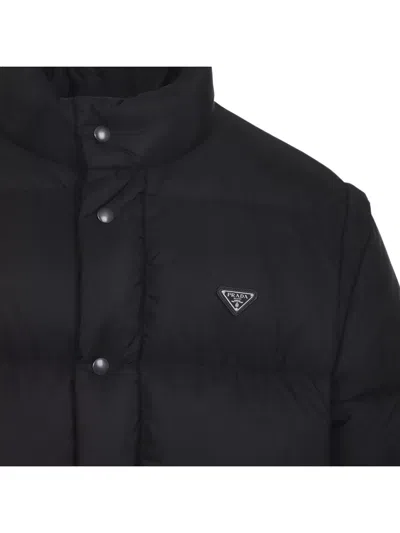 Prada Padded Jacket High Collar Elasticated Cuffs In Black