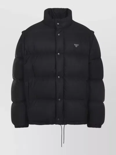 Prada Padded Jacket High Collar Elasticated Cuffs In Black