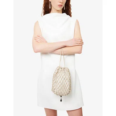 Savette Womens Bone Macrame Leather Pouch In Brown