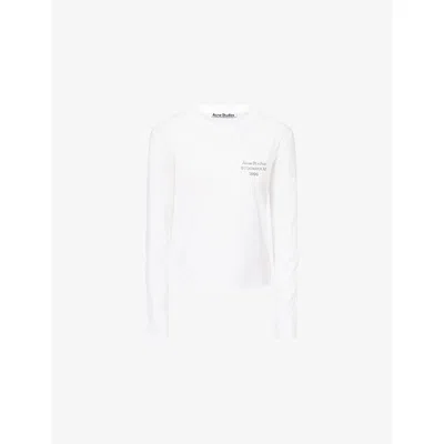 Acne Studios Logo-printed Distressed Cotton And Hemp-blend T-shirt In White