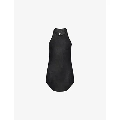Rick Owens Black Ribbed Tank Top With Curved Hem In Viscose And Silk Blend Woman In Black