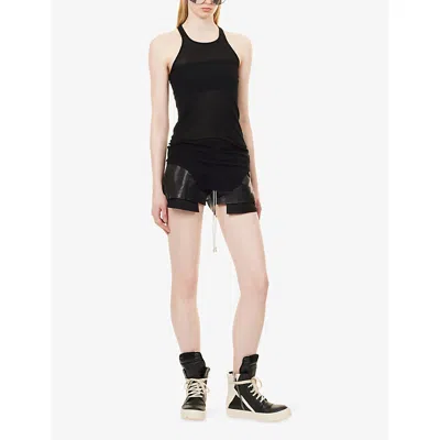 Rick Owens Black Ribbed Tank Top With Curved Hem In Viscose And Silk Blend Woman In Black