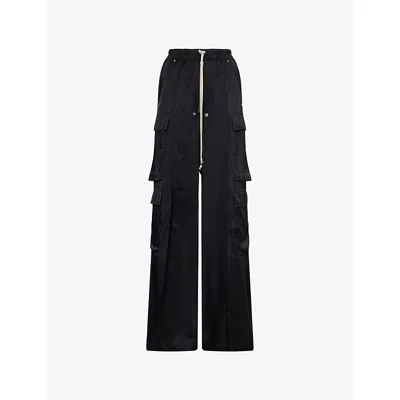 Rick Owens Womens Black Cargobelas Wide-leg Satin Trousers In Black