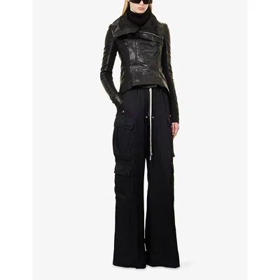 Rick Owens Womens Black Cargobelas Wide-leg Satin Trousers In Black