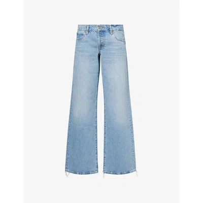 Frame The Pixie Gray Low Rise Jeans In Dodger Offset Hem In Blue