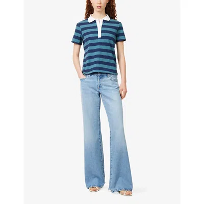 Frame The Pixie Gray Low Rise Jeans In Dodger Offset Hem In Blue