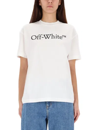 Off-white Relaxed Fit Cotton Tee With Oversized Logo In White