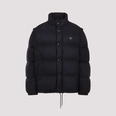 Prada Padded Jacket High Collar Elasticated Cuffs In Black