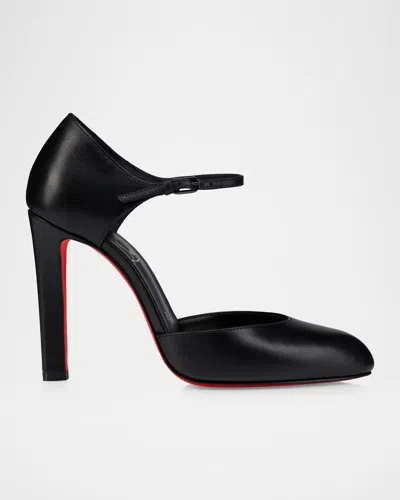 Christian Louboutin 100mm Fanny Demie Leather Ankle-strap Pumps In Black