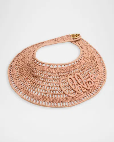 Chloé Raffia Woven Visor In Pink