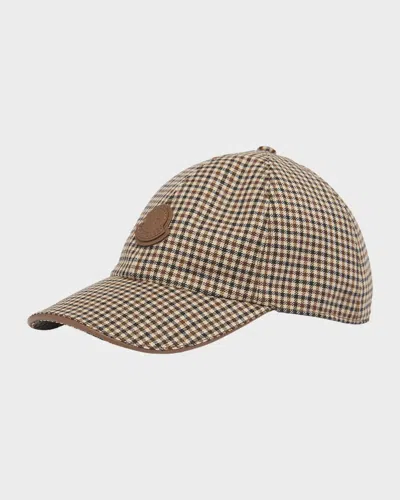 Moncler Check Wool Baseball Cap In Brown