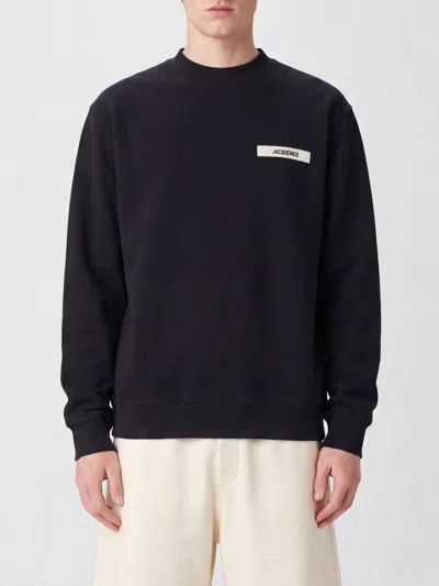Jacquemus Mens Black Grosgrain-logo Long-sleeve Cotton T-shirt In Black
