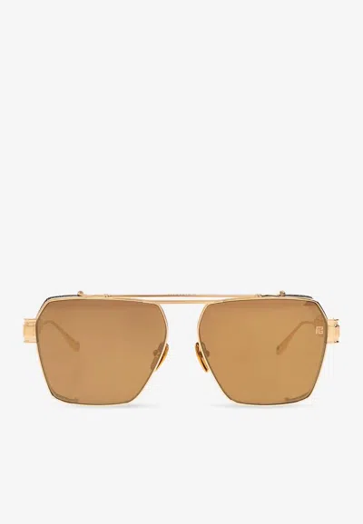 Balmain Premier Square-frame Sunglasses In Gold