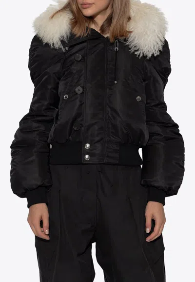 Alexander Mcqueen Shearling-collar Bomber Jacket In Black