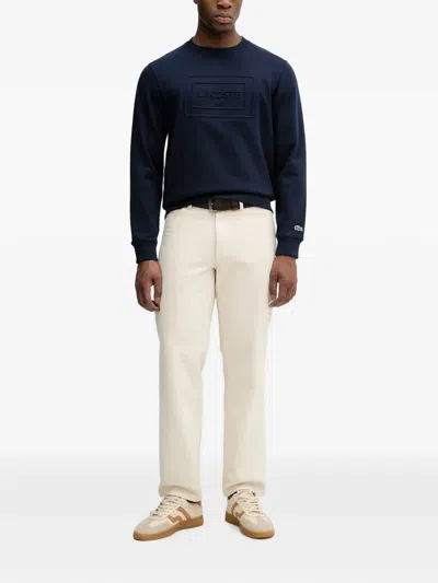 Lacoste Embossed Logo-patch Sweater In Blue