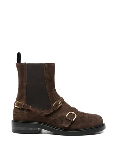 Sandro Buckled Brogue Ankle Boots In Brown