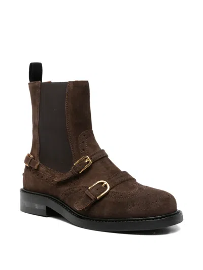 Sandro Buckled Brogue Ankle Boots In Brown