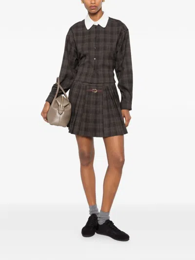 Sandro Checked Long-sleeve Shirt In Brown