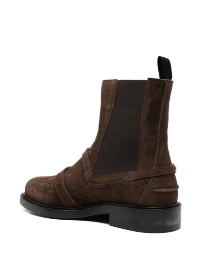 Sandro Buckled Brogue Ankle Boots In Brown