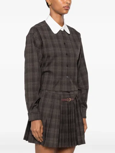 Sandro Checked Long-sleeve Shirt In Brown