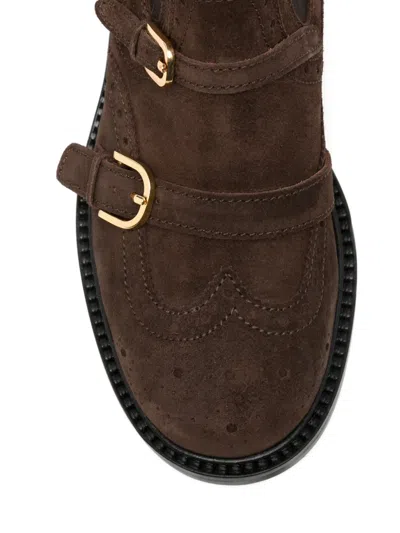 Sandro Buckled Brogue Ankle Boots In Brown