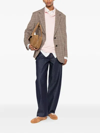 Sandro Womens Brown Check Single-breasted Wool-blend Blazer In Brown
