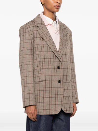 Sandro Womens Brown Check Single-breasted Wool-blend Blazer In Brown