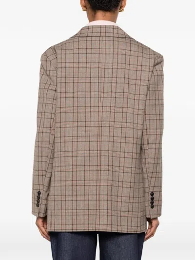 Sandro Womens Brown Check Single-breasted Wool-blend Blazer In Brown