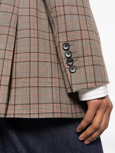 Sandro Womens Brown Check Single-breasted Wool-blend Blazer In Brown