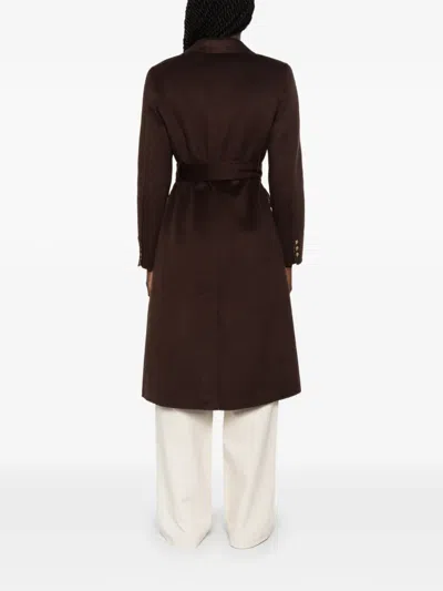 Sandro Belted Double-breasted Coat In Brown