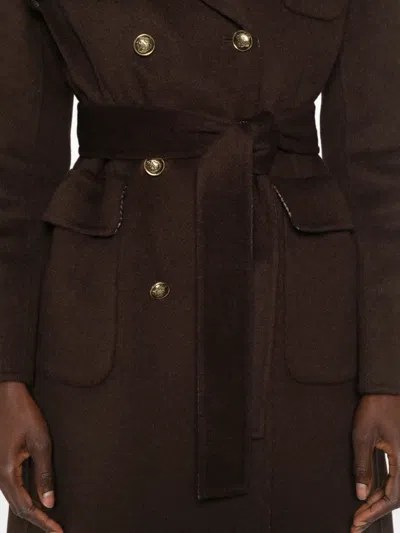 Sandro Belted Double-breasted Coat In Brown