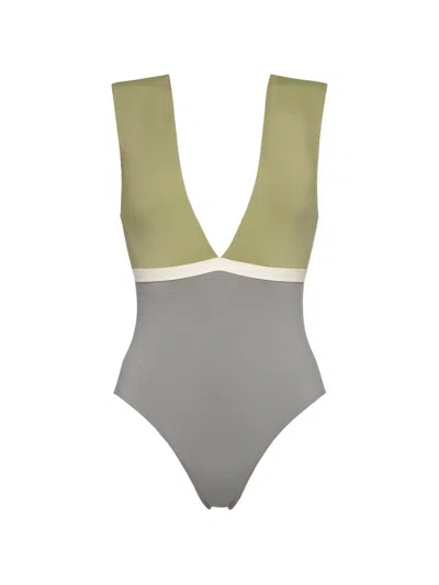 Eres Macadamia V-neck Panelled Swimsuit In Multi