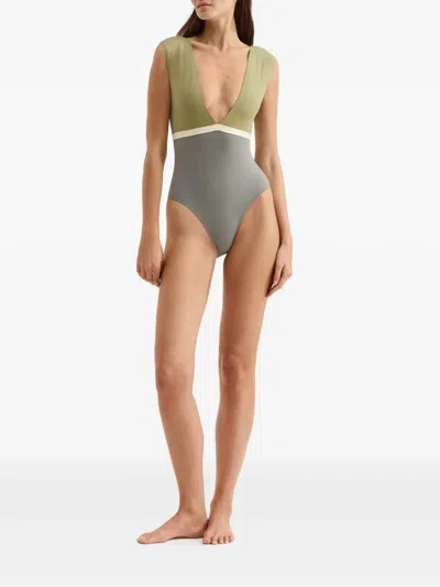 Eres Macadamia V-neck Panelled Swimsuit In Multi
