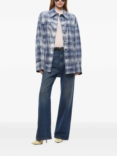 Pinko Overshirt With Check Pattern And Sequins In Blue