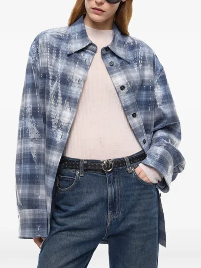 Pinko Overshirt With Check Pattern And Sequins In Blue