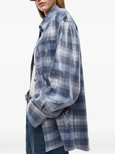 Pinko Overshirt With Check Pattern And Sequins In Blue