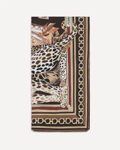 Ferragamo Silk Foulard Animal Pattern Rectangular Design In Animal Print