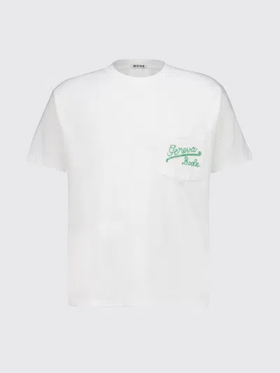 Bode Embroidered Logo Cotton T-shirt With Chest Patch Pocket In White
