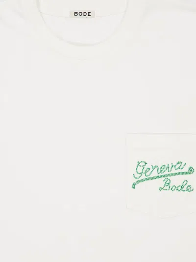 Bode Embroidered Logo Cotton T-shirt With Chest Patch Pocket In White