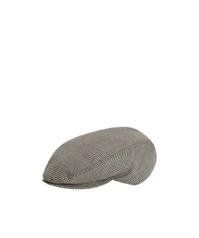 Dolce & Gabbana Virgin Wool Glen Plaid Flat Cap In Gray
