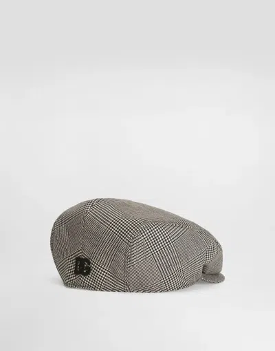Dolce & Gabbana Virgin Wool Glen Plaid Flat Cap In Gray