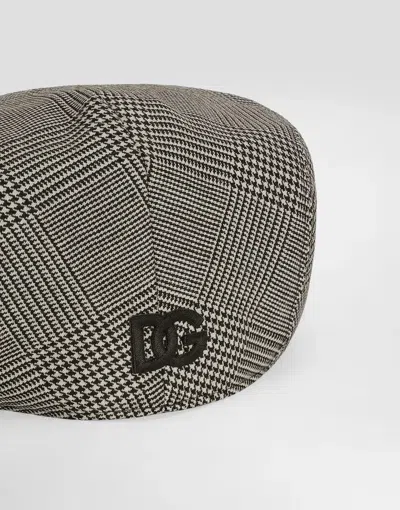 Dolce & Gabbana Virgin Wool Glen Plaid Flat Cap In Gray
