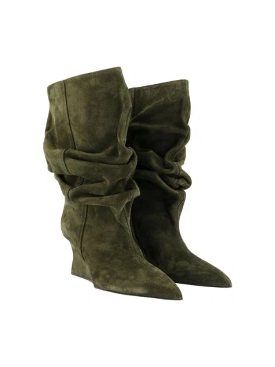 Balmain Slouch Wedge Boots In Green