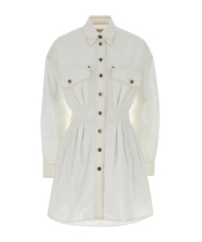 Versace Medusa Shirt Dress Chest Pockets Waist Detail In White