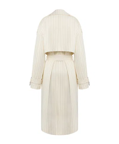 Dondup Pinstripe-pattern Belted Coat In White