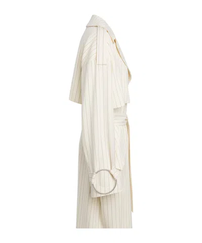 Dondup Pinstripe-pattern Belted Coat In White