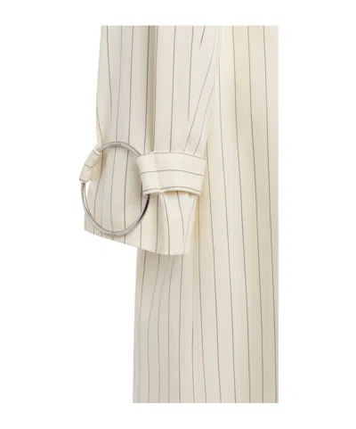 Dondup Pinstripe-pattern Belted Coat In White